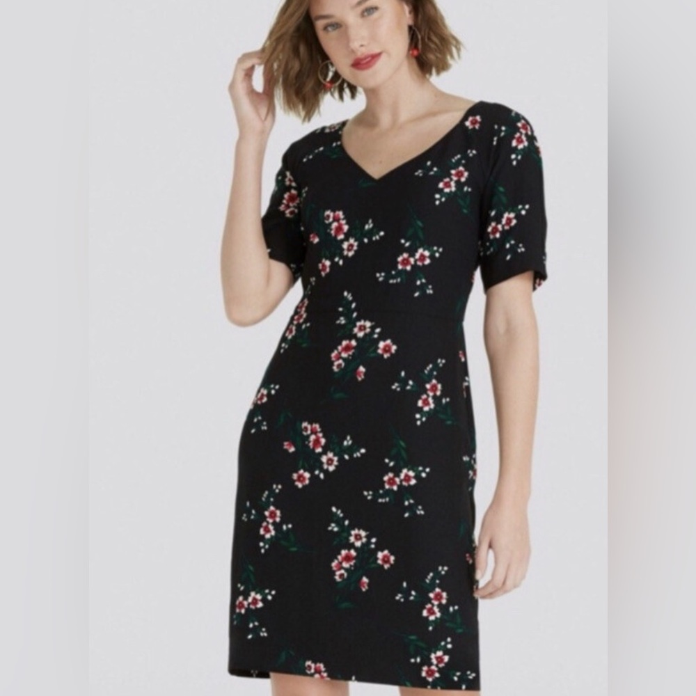 Draper James Black Floral V-Neck Short Sleeve Dress